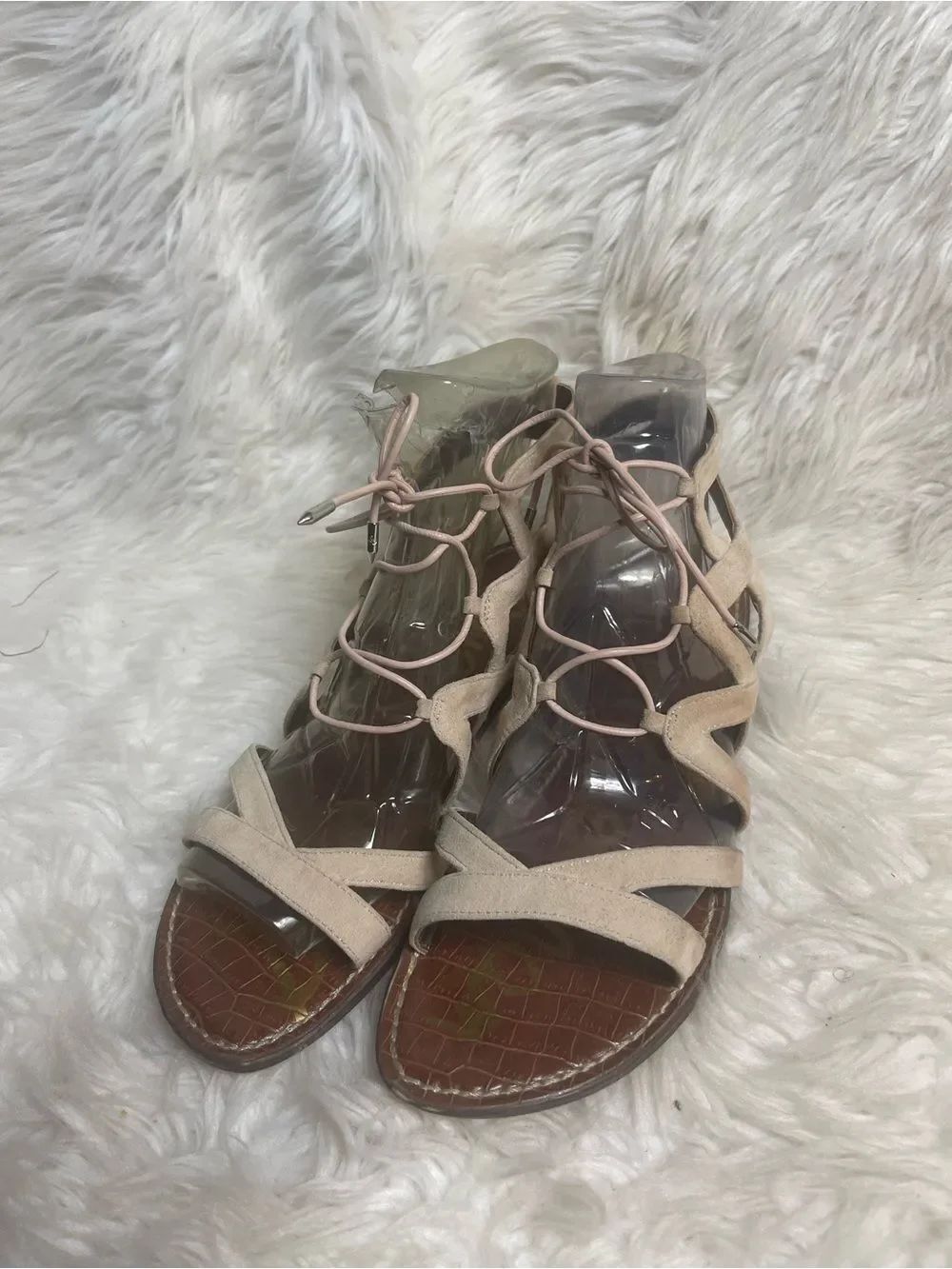 Sam Edelman Gemma leather suede Beige Lace-Up Gladiator Sandals SZ10.5M